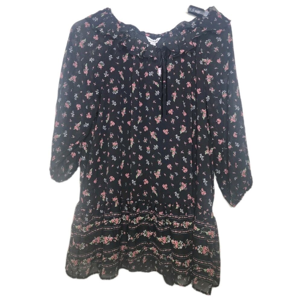 Old Navy x Anna Sui Chiffon Tiered Ruffle Mini Dress 3XL Black and Pink Floral